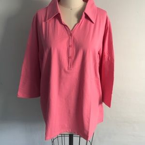 Denim & Co 3/4 Sleeve Knit Polo Shirt